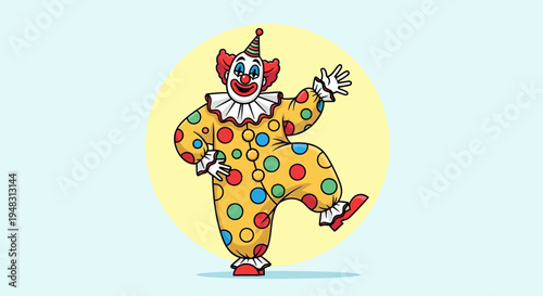 A clown in an American circus performs on a sunny day