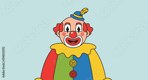 American circus performer smiles on a sunny day as a happy clown.