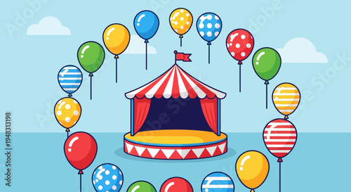 American circus performers gather on a sunny day at the vibrant tent.