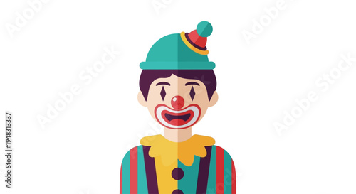 American circus performer smiles on a sunny day as a happy clown.