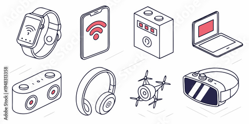 collection of various electronic devices and gadgets Vector
