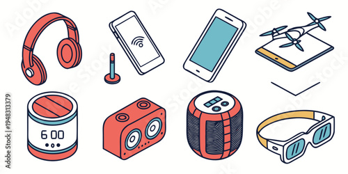 a collection of various electronic devices and accessories Vector