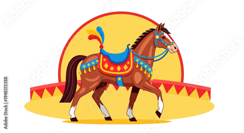 American circus horse performs on a sunny day