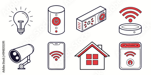 smart home devices and icons for automation control Vector