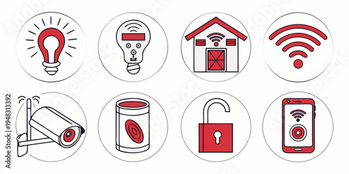 a collection of icons representing smart home security and automation Vector