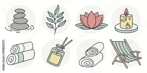 a set of icons representing a relaxing spa day Vector