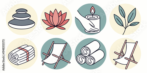a collection of eight wellness icons for spa and yoga Vector