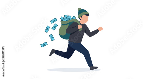 Criminal running with a bag of stolen money, losing cash