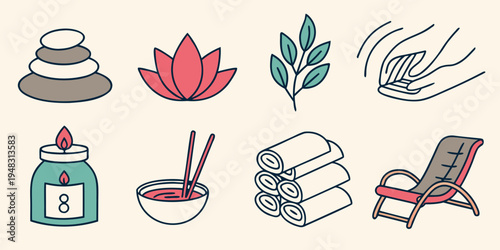 a set of spa and wellness icons Vector