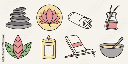 a set of icons representing a relaxing spa day Vector
