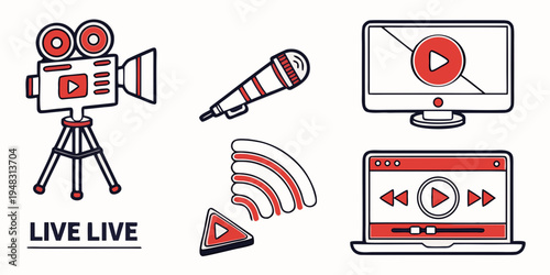 streaming and recording media icons Vector