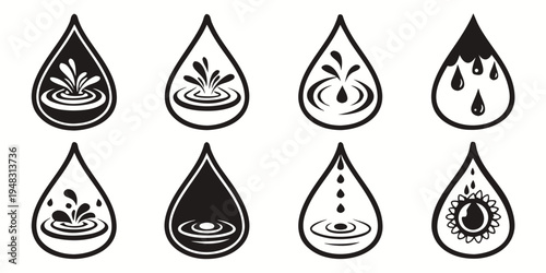 a set of eight different tear drop shaped emoticons Vector