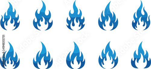 Blue Fire Flame Icon Set Vector Illustration with Burning Flame Symbols for Energy Heat Gas Fire Safety and Abstract Design Elements