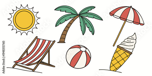 a collection of summer vacation icons Vector
