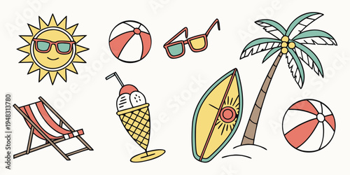 a collection of summer vacation icons Vector