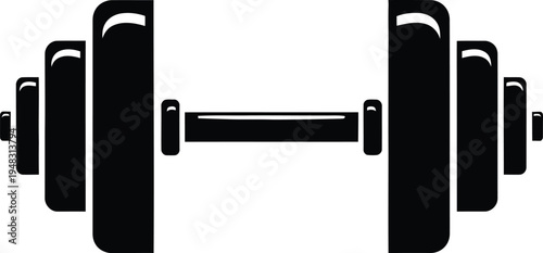 Black and white illustration of a dumbbell with weights on both ends for strength training and exercise