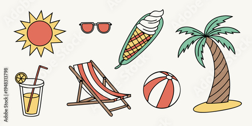 a collection of summer vacation icons Vector