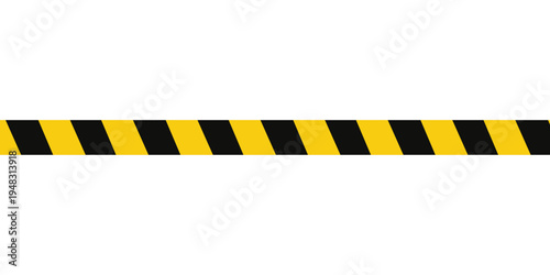 Warning tape with yellow and black diagonal stripes. Warn stop seamless line. Yellow and black caution tape border.