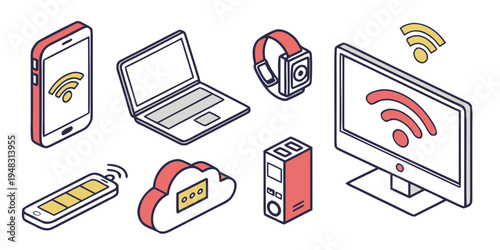 a collection of devices with wifi symbols on them Vector