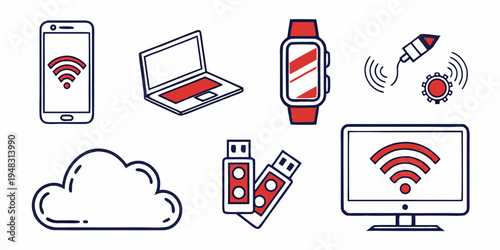 a collection of devices with wi-fi symbols Vector
