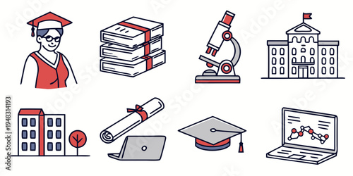 icons of education and learning resources Vector