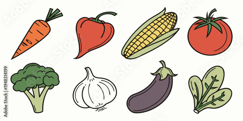 a variety of colorful vegetables Vector