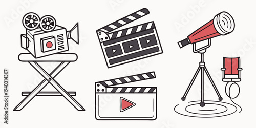 film making equipment icons Vector