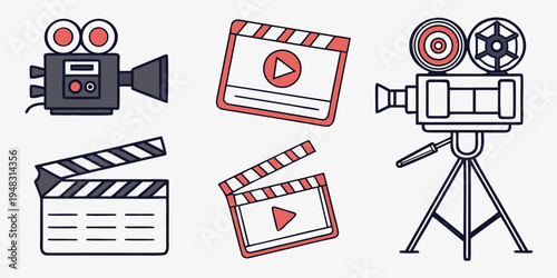 film making icons including camera and clapper boards Vector