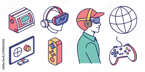 a man wearing a virtual reality headset Vector