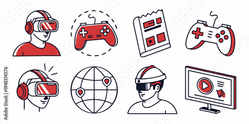 a set of gaming and virtual reality related icons Vector