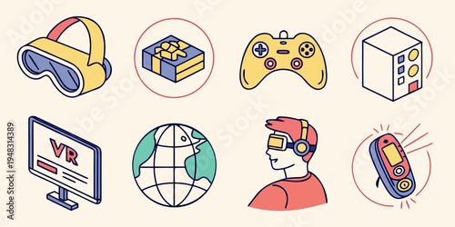 a collection of eight gaming related icons Vector
