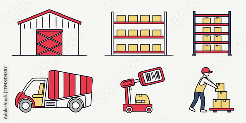 warehouse and logistics icons Vector