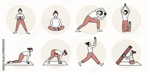 a series of yoga poses for flexibility and strength Vector