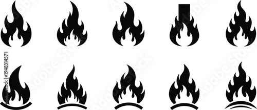 Fire Flame Icon Set Vector Illustration with Burning Flame Symbols for Heat Energy Danger Warning and Fire Safety Design Elements