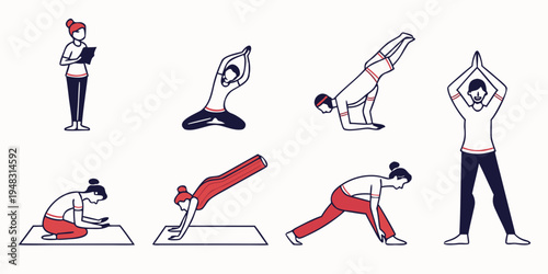 a series of yoga poses for flexibility and strength Vector