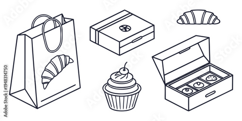 a collection of bakery items and packaging Vector