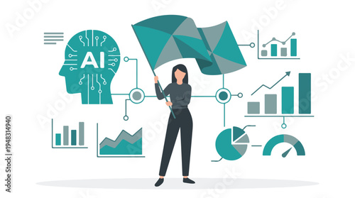 Woman leading AI and data-driven business growth and technological development