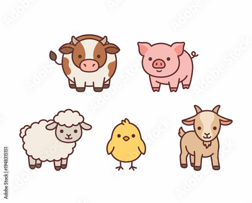 Cute farm animals cartoon characters.