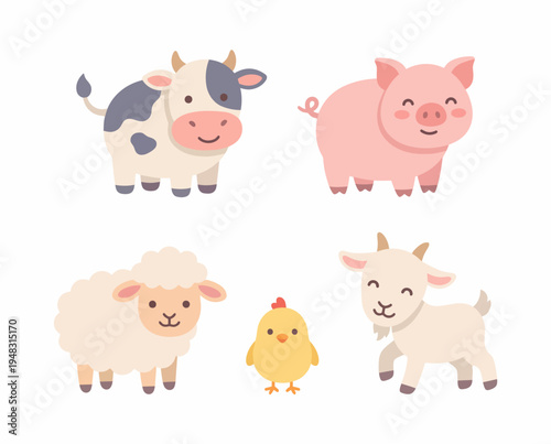 Cute farm animals cartoon characters.