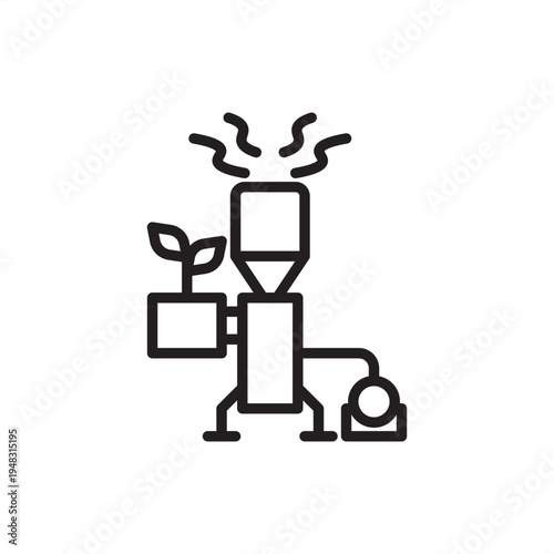 Biogas flare icon. Renewable energy tech, representing methane combustion hardware, anaerobic digestion tools, emission control systems, landfill gas management, and sustainable bioenergy gear.