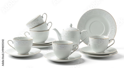 Wallpaper Mural Elegant white porcelain tea set with gold trim on a white backdrop Torontodigital.ca