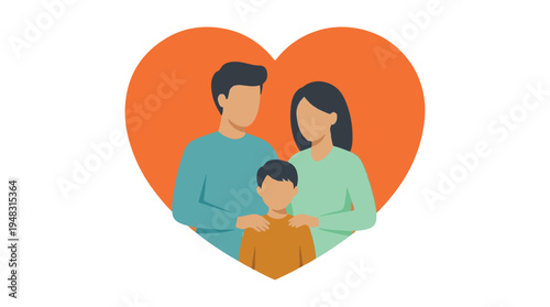 Family with parents and child in heart symbol illustration