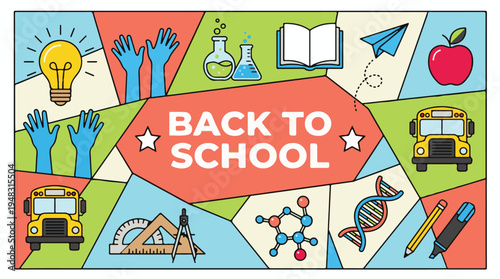 Back to School Education Banner with Learning and Science Icons