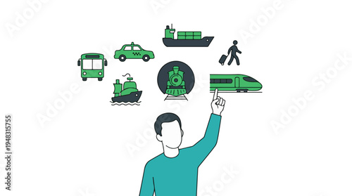 Man choosing from various transportation options and travel modes