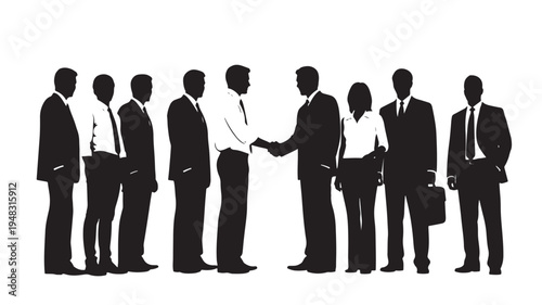 Silhouette of Business Professionals Shaking Hands During a Successful Team Meeting and Agreement