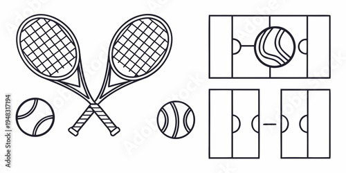 Tennis rackets and balls with basketball court Vector