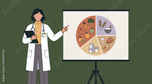 Doctor or nutritionist explaining a healthy diet food guide chart