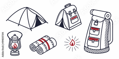 a collection of camping gear and accessories Vector