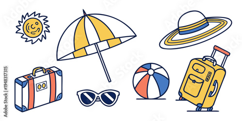 a collection of summer vacation items Vector