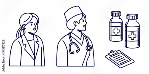 doctor and nurse with medical supplies Vector